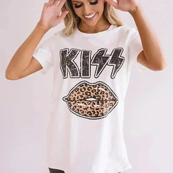KISS Leopard Lips T-Shirt Tee Top Shirt - Picture 4 of 5